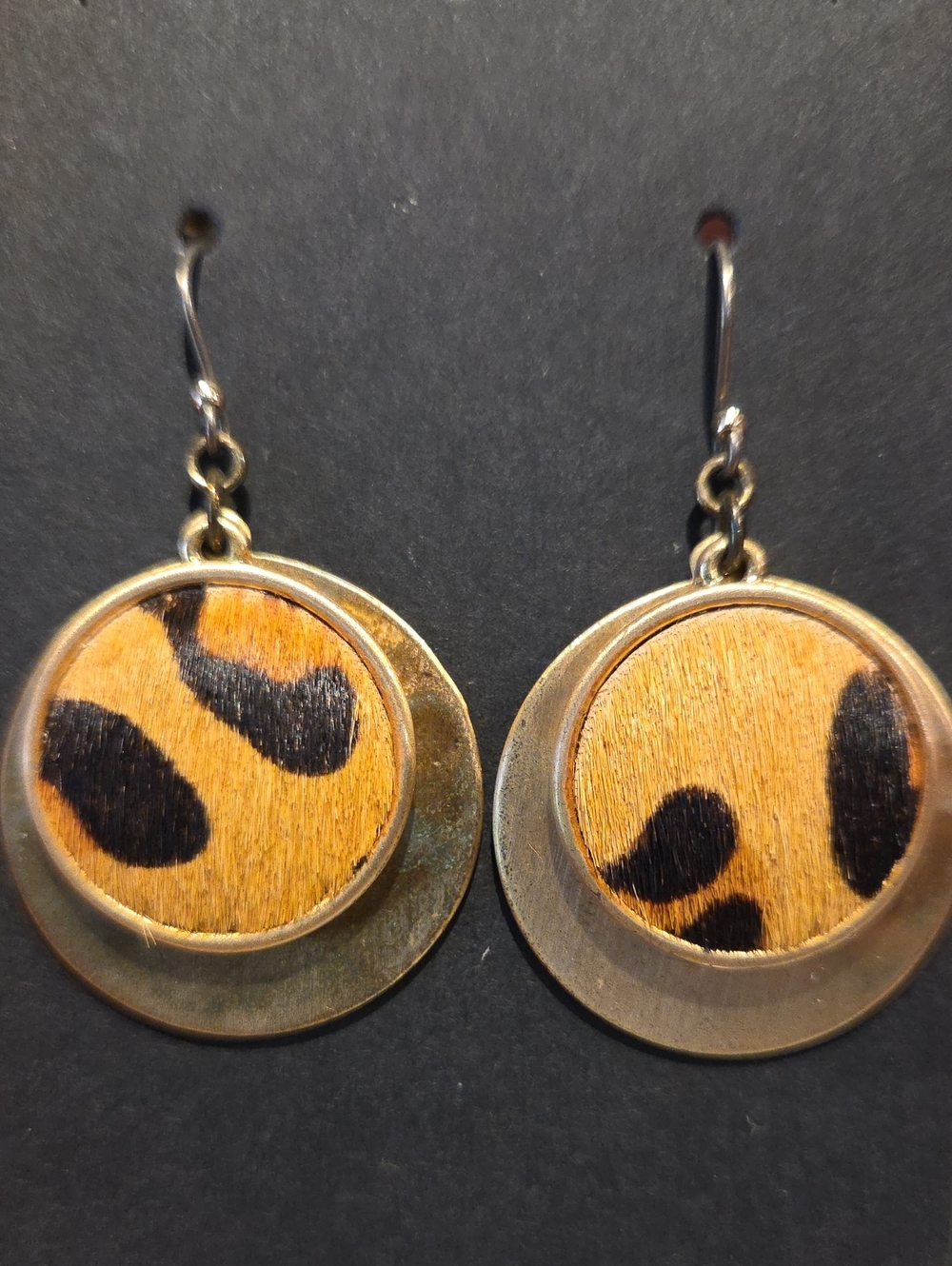Leopard Print Round Drop Earrings in Gold-tone
